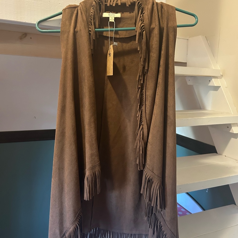 Kori Suede Brown Fringe Vest